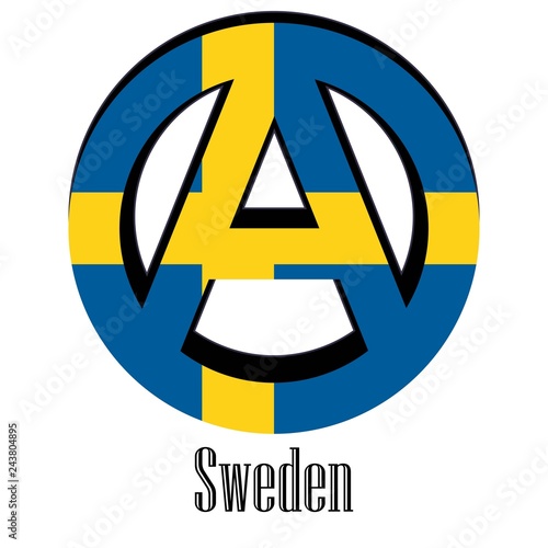 Flag of Sweden of the world in the form of a sign of anarchy