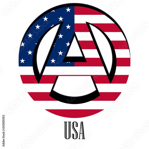 Flag of The United States of the world in the form of a sign of anarchy