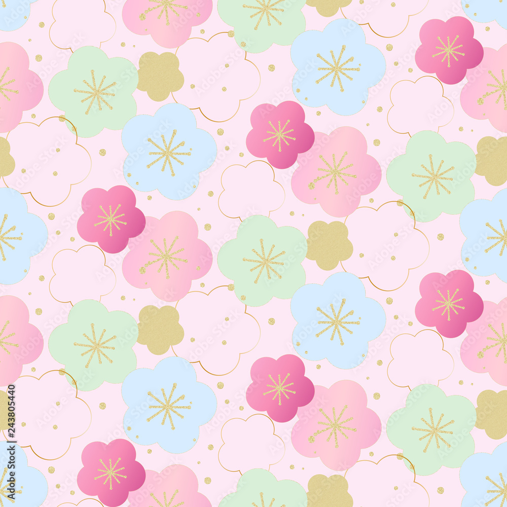 ピンク梅の花の和柄 ピンク梅の花の和柄