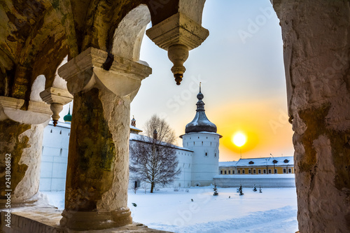 Wall and one of the towers of the Rostov Kremlin photo