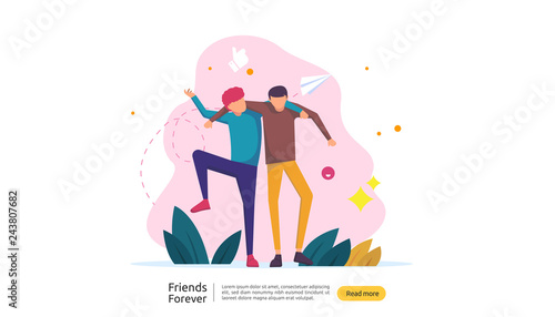 best friends forever concept for celebrating happy friendship day event. vector illustration of social relationship with people character. web landing template, banner, and print media