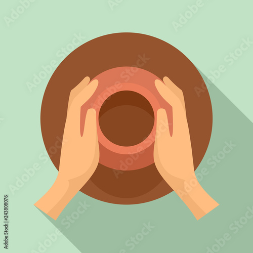 Hands on potter wheel icon. Flat illustration of hands on potter wheel vector icon for web design