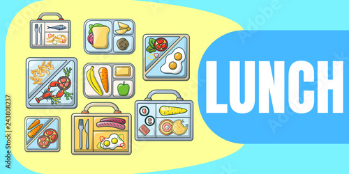 Lunch concept banner. Cartoon banner of lunch vector concept for web  giftcard and postcard