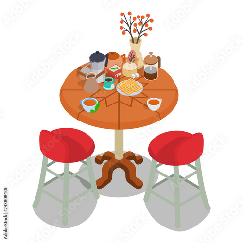 Afternoon tea concept banner. Isometric banner of afternoon tea vector concept for web, giftcard and postcard