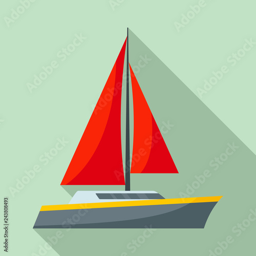 Red sail yacht icon. Flat illustration of red sail yacht vector icon for web design