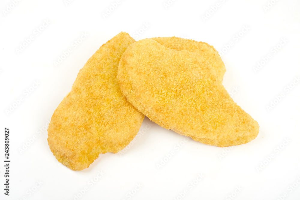 fried chicken breast on white background, photo in studio fried chicken breast on white background, photo in studio