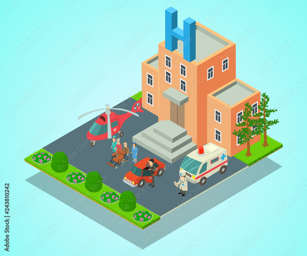 Clinical hospital concept banner. Isometric banner of clinical hospital vector concept for web, giftcard and postcard