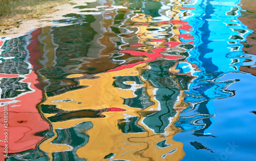 reflections of the Venetian houses on the water of the canal in Italy