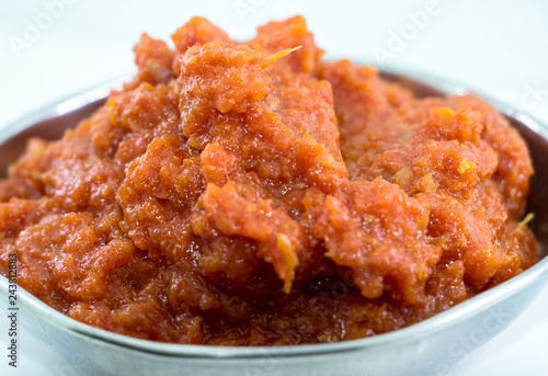 Gajar ka halwa is a carrot-based sweet dessert pudding from India