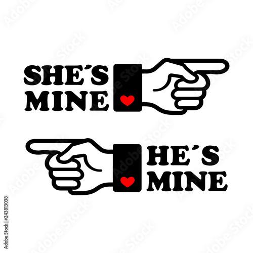 Index finger, saying, quote, SHE IS MINE, HE IS MINE, symbol love for couple, engagement, wedding