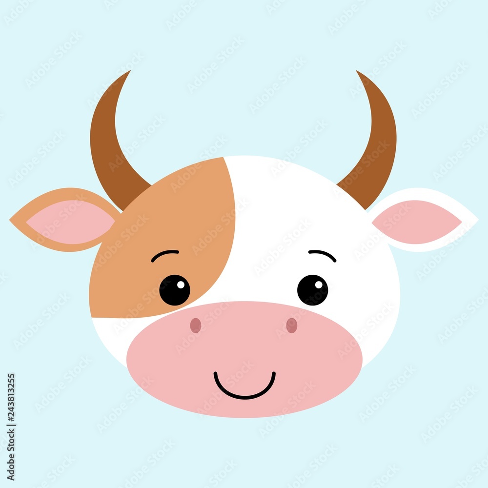 Cow flat cartoon style, cute vector illustration funny animal kawaii Cow flat cartoon style, cute vector illustration funny animal kawaii