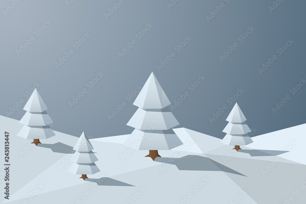 Low polygonal winter background with christmas tree, vector illustration Low polygonal winter background with christmas tree, vector illustration