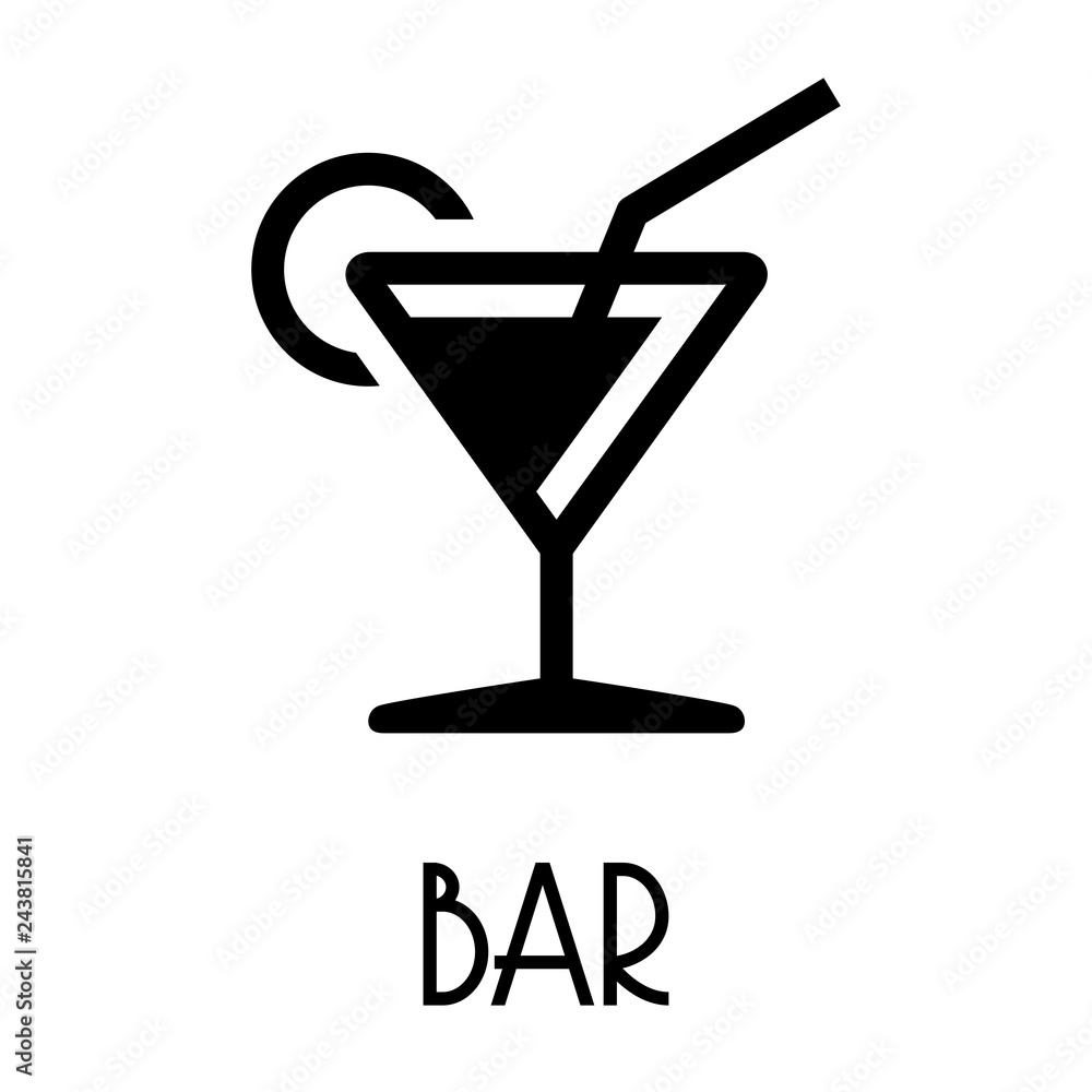 Logotipo con texto BAR con copa de cocktail en color negro Stock Vector |  Adobe Stock