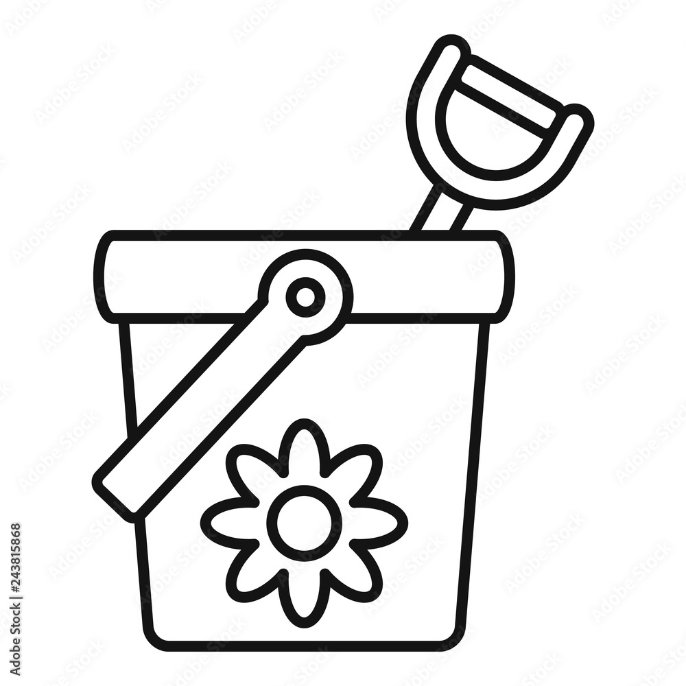Toy bucket shovel icon. Outline toy bucket shovel vector icon for web design isolated on white background Toy bucket shovel icon. Outline toy bucket shovel vector icon for web design isolated on white background