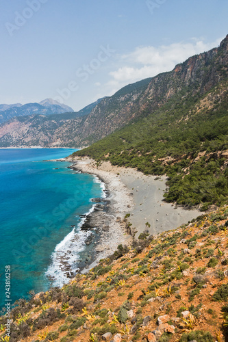 View on Agios Pavlos beach from e4 trail between Loutro and Agia Roumeli at south-west od Crete island, Greece
