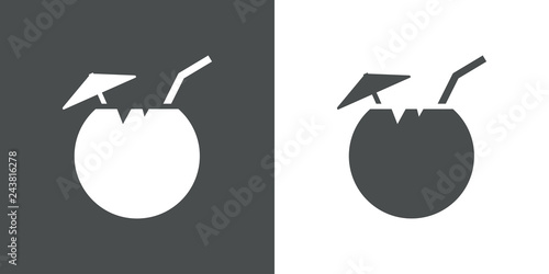 Icono plano bebida de coco en gris y blanco