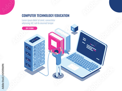 Server room cabinet, data center and database isometric icon, server rack farm, blockchain technology, web hosting, data security, cloud storage, personal data protection, flat vector