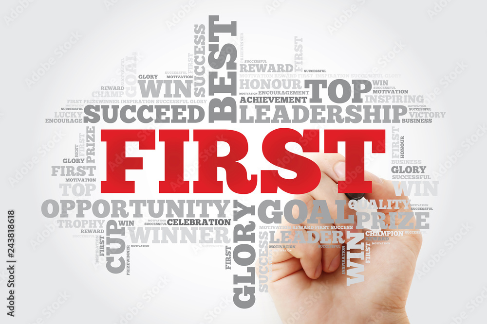 FIRST word cloud with marker, business concept background FIRST word cloud with marker, business concept background