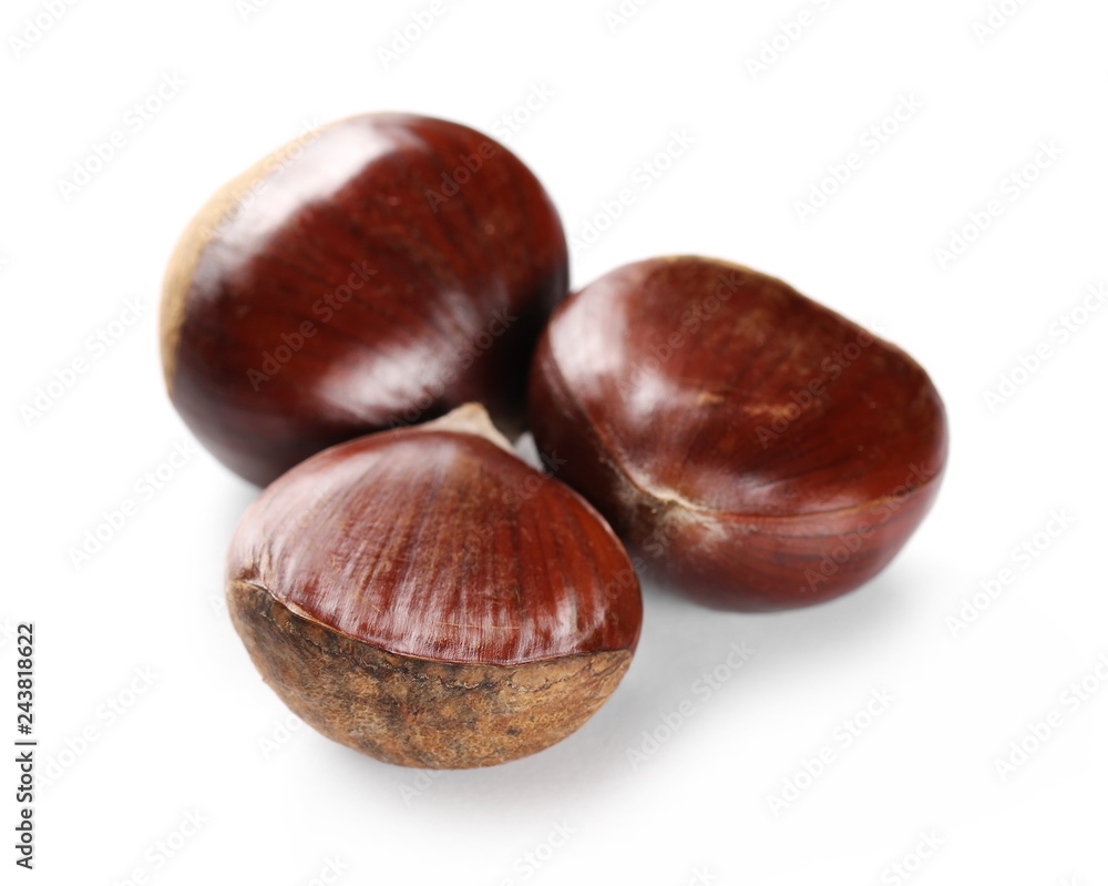 Edible chestnuts isolated on white background Edible chestnuts isolated on white background