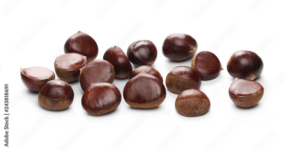 Edible chestnuts isolated on white background Edible chestnuts isolated on white background