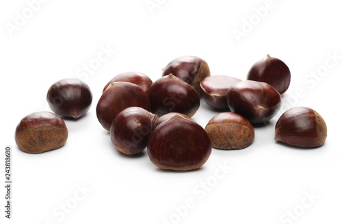Edible chestnuts isolated on white background