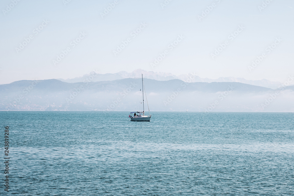 Boat in Mediterranean sea by Italy coast. Boat in Mediterranean sea by Italy coast.