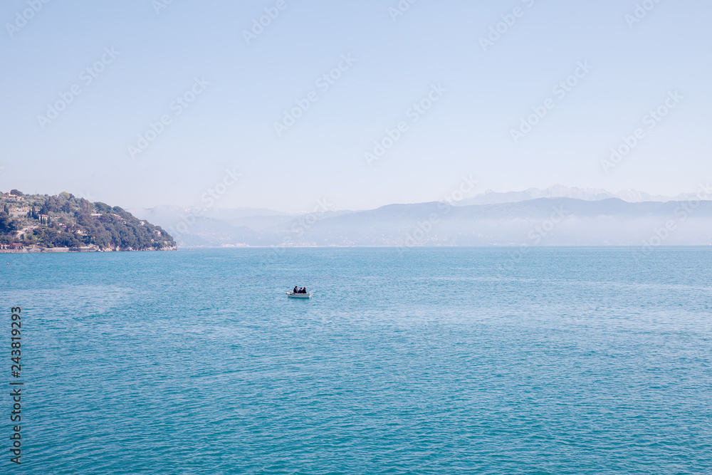 Boat in Mediterranean sea by Italy coast. Boat in Mediterranean sea by Italy coast.