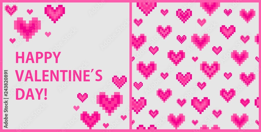Fashion wallpaper and greeting card with geometric pink pulsing hearts print for wedding and Valentine’s day