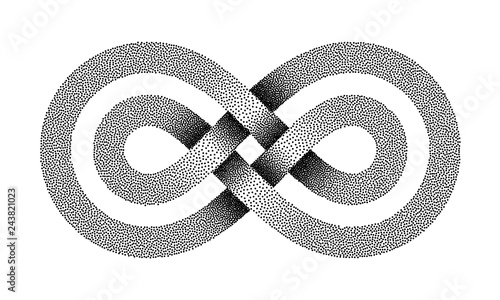 Stippled Limitless sign made of two crossed lines. Infinity strip symbol. Vector illustration.