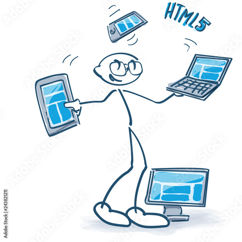 Strichmännchen mit verschiedenen Computern und HTML5