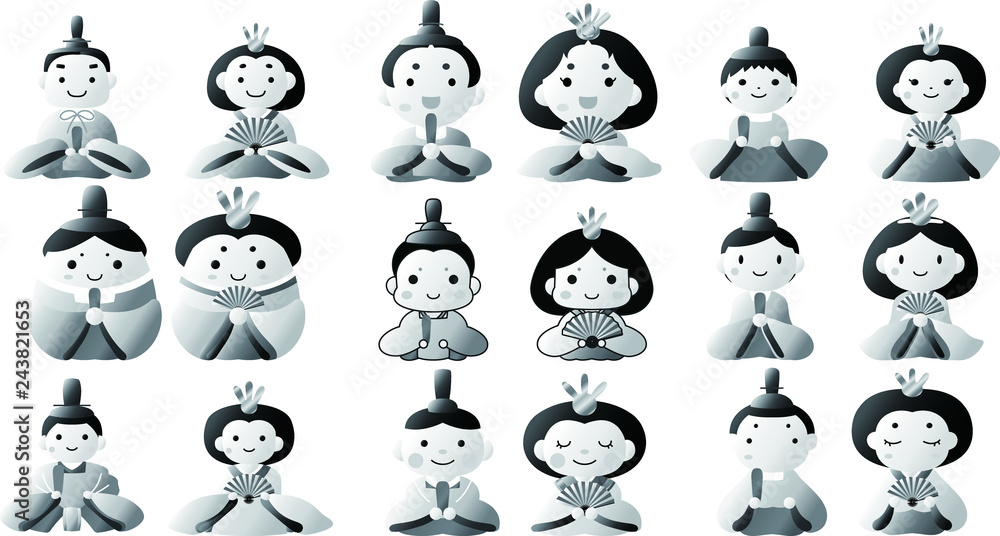 Japanese Monochrome Gradation Hina dolls set Japanese Monochrome Gradation Hina dolls set