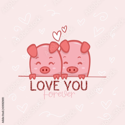 Lovely couple pigs background illustration