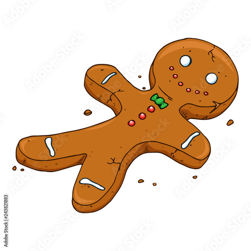 Gingerbread hand drawn. Vector illustration of a gingerbread in the form of a little man. Gingerbread icon.
