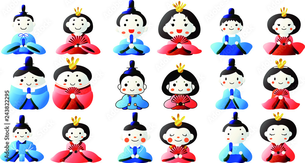 Fototapeta premium Japanese cute Gradation Hina dolls set