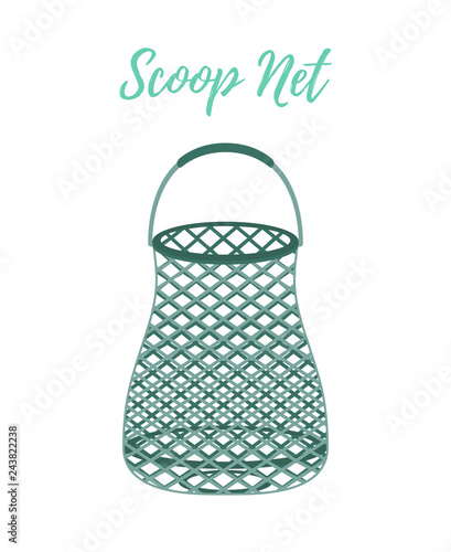 Vector cartoon fishnet, scoop-net for fishing