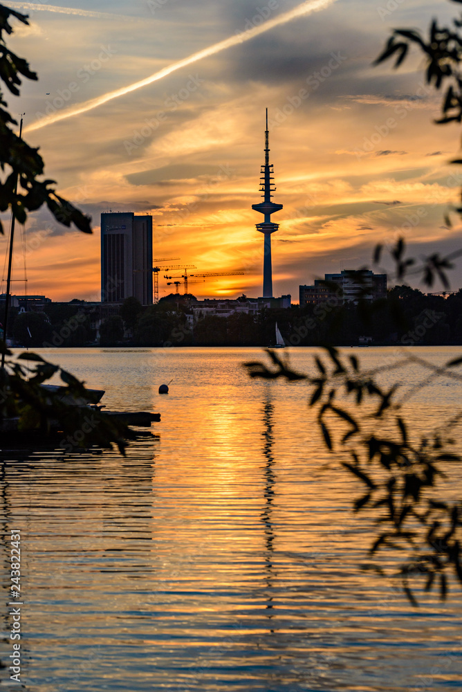 Sunsets at the Alster in Hamburg