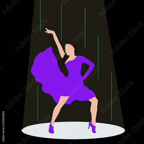 Beautiful woman dancing. Vector illustration in comics retro pop art style.