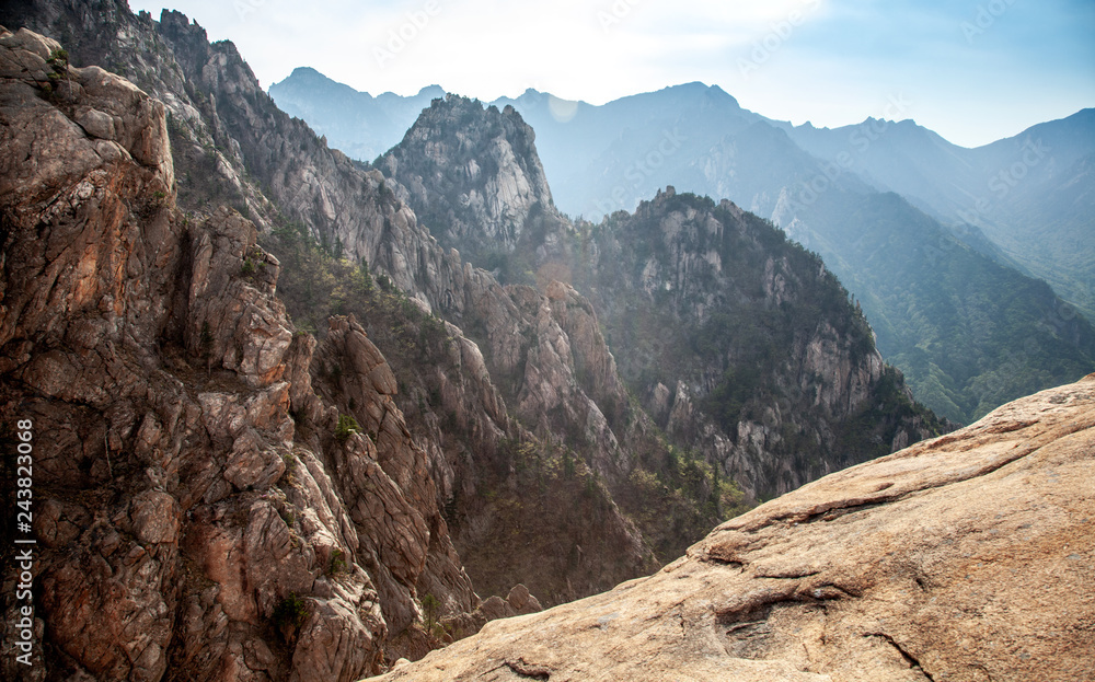 Beautiful mountain landscape in the national park of Soraksan, South Korea. Popular destination for travel in Asia