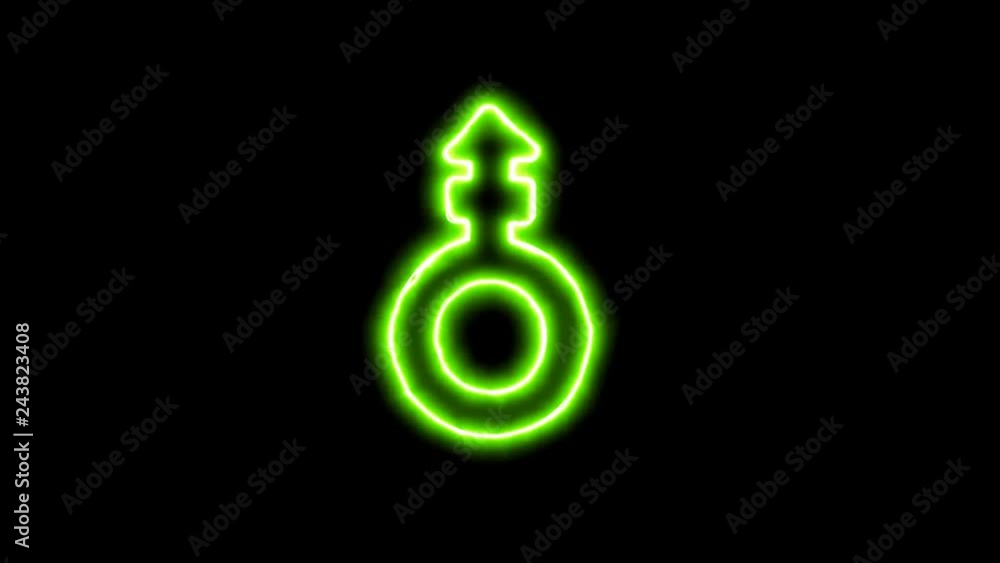 The appearance of the green neon symbol mars stroke v. Flicker, In - Out. Alpha channel Premultiplied - Matted with color black The appearance of the green neon symbol mars stroke v. Flicker, In - Out. Alpha channel Premultiplied - Matted with color black