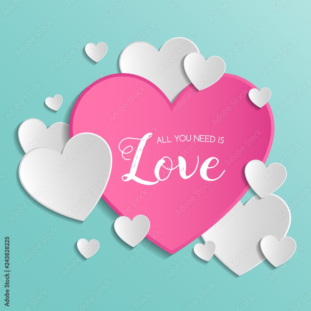 Valentine's Day decoration with beautiful paper cut hearts. Vector