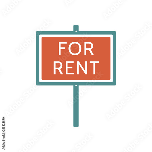 For rent green vector sign. Isolated on white background. Concept for renting apartments and houses. Real estate illustration.