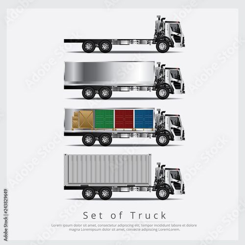 Set of Cargo Trucks Transportation with Container isolated Vector Illustration