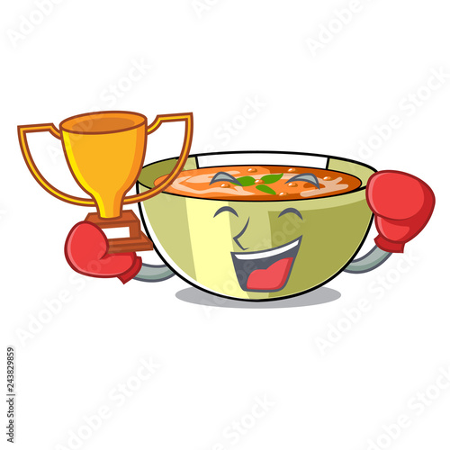 Boxing winner lentil soup on a cartoon plate