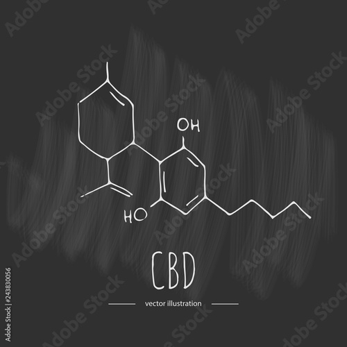Hand drawn doodle CBD chemical formula.Cannabis icon. Vector illustration sketchy symbol. Cartoon concept elements , Medical Use of Marijuana concept, Drug legalization sign