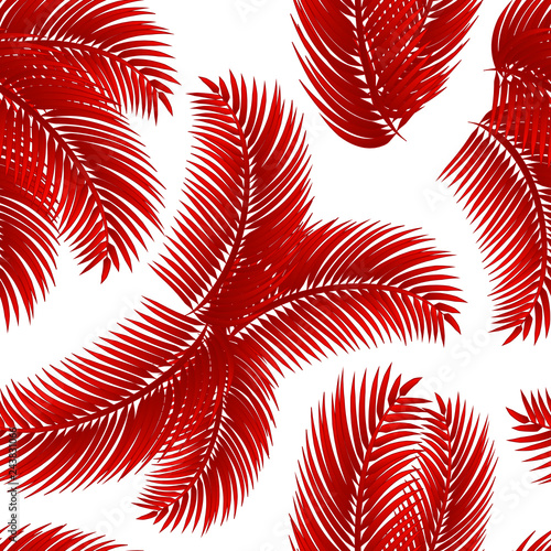 Red palm leafs seamless pattern.