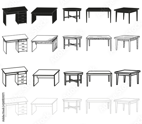 vector, isolated sketch of a table, collection, silhouette of a table set