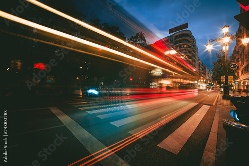 View of abstract shines on road in city at night