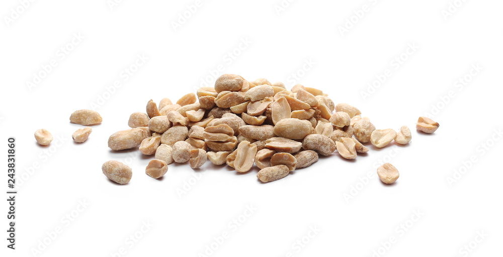 Salted and marinated peanuts, pile isolated on white Salted and marinated peanuts, pile isolated on white