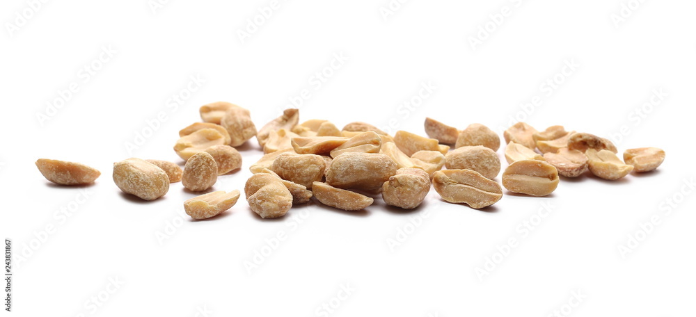 Salted and marinated peanuts, pile isolated on white Salted and marinated peanuts, pile isolated on white