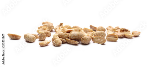 Salted and marinated peanuts, pile isolated on white